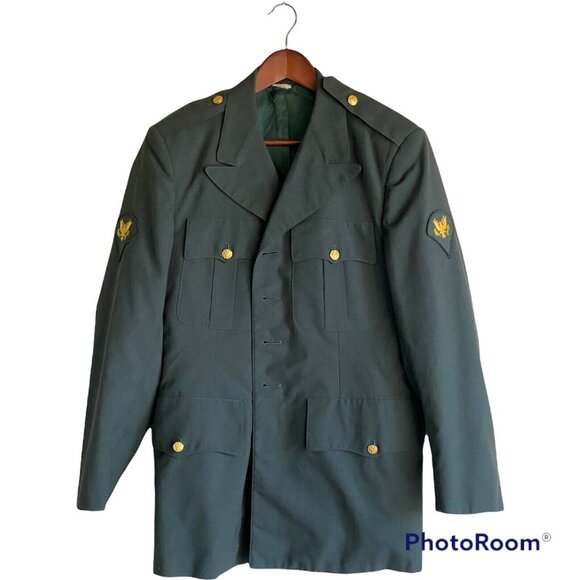 Military Green Jacket with Gold Hardware Men's Button Jacket Blazer Vintage 39R - Picture 6 of 14